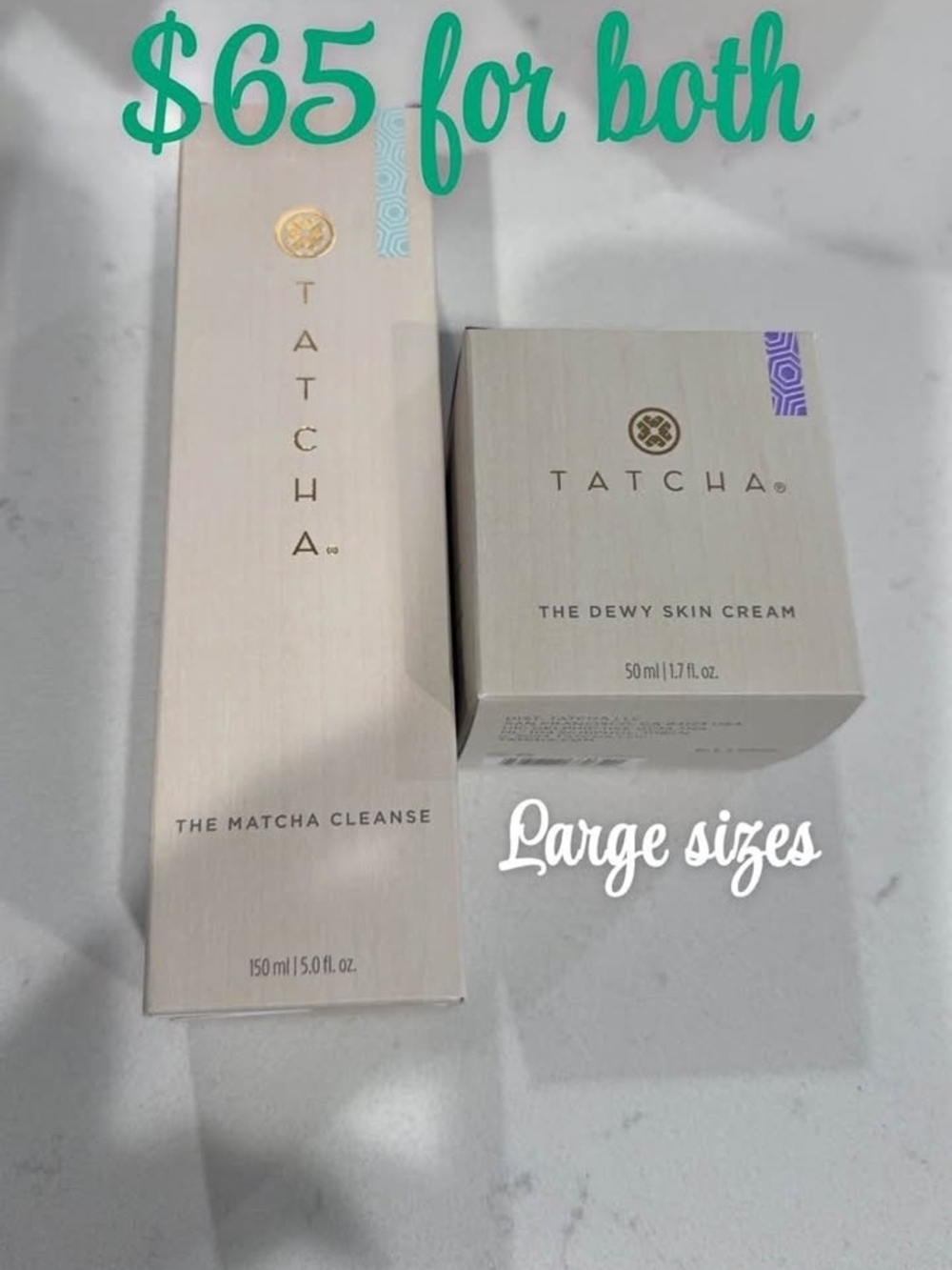 Tatcha Skincare Duo in Cream and Purple Accents